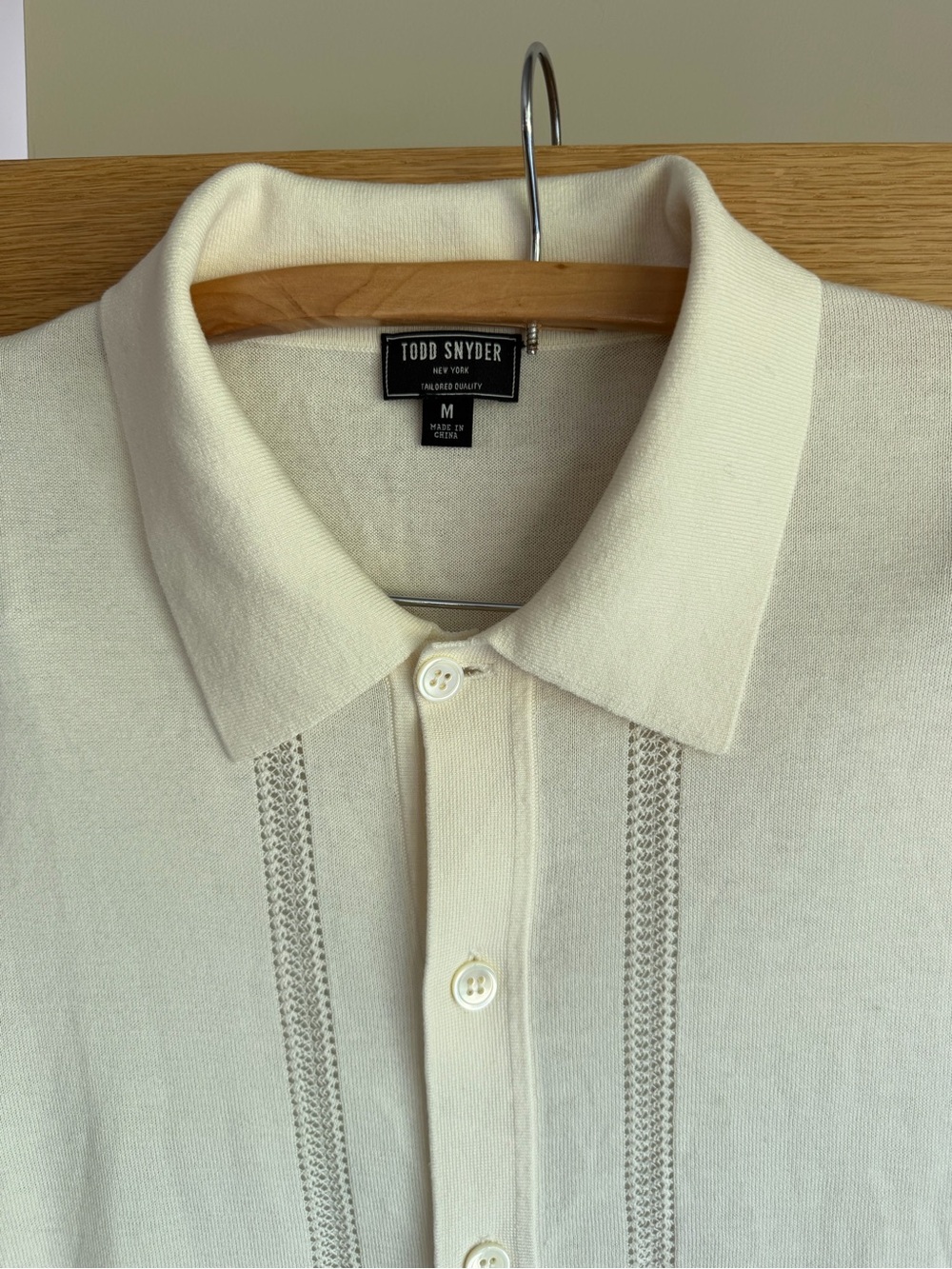 Todd Snyder Silk Cotton Eyelet Knit Shirt Cream Size L - Picture 9 of 14